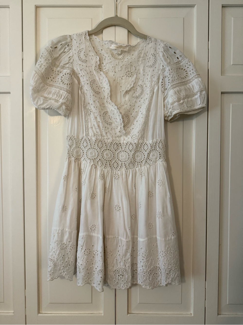 LoveShackFancy White Eyelet Mini Dress